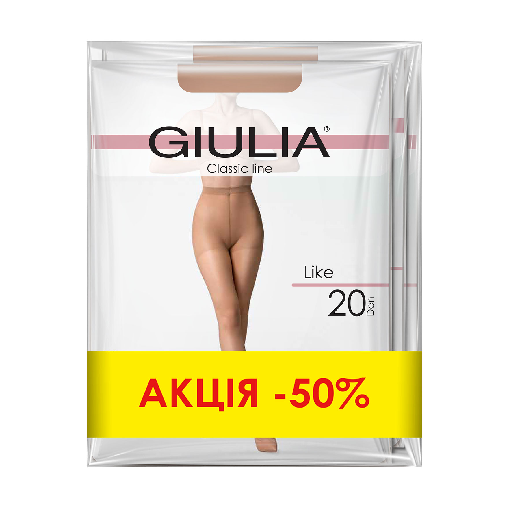 Набір жіночих колготок Giulia Like 20 DEN, Daino, розмір 4, 3 пари